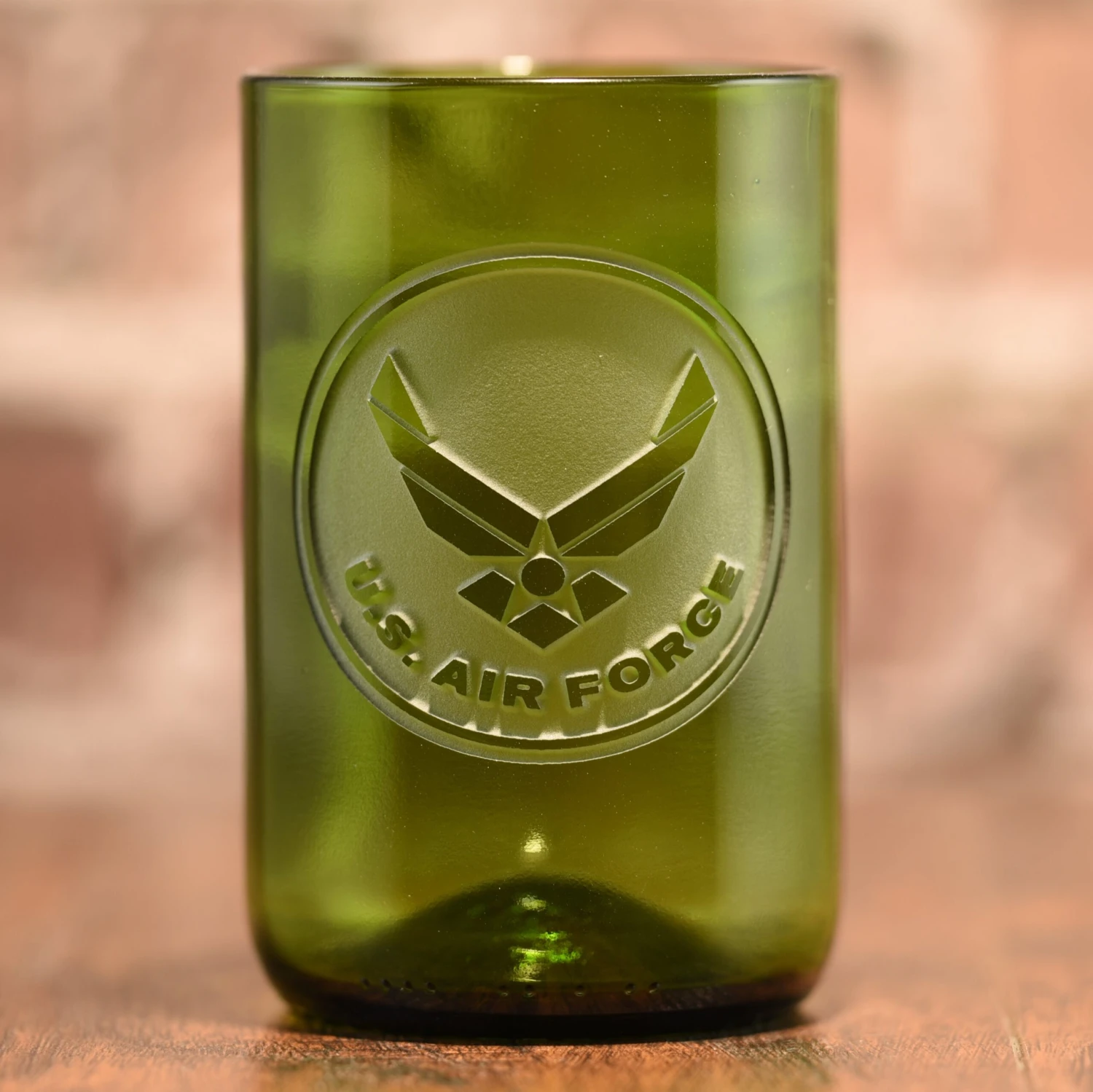 Air Force Gift For Airman, Engraved Recycled Green Wine Bottle Glass 2 Air Force Gift For Airman, Engraved Recycled Green Wine Bottle Glass - Image 2