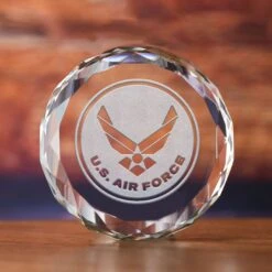 Air Force Seal Insignia Engraved Crystal Paperweight Gift
