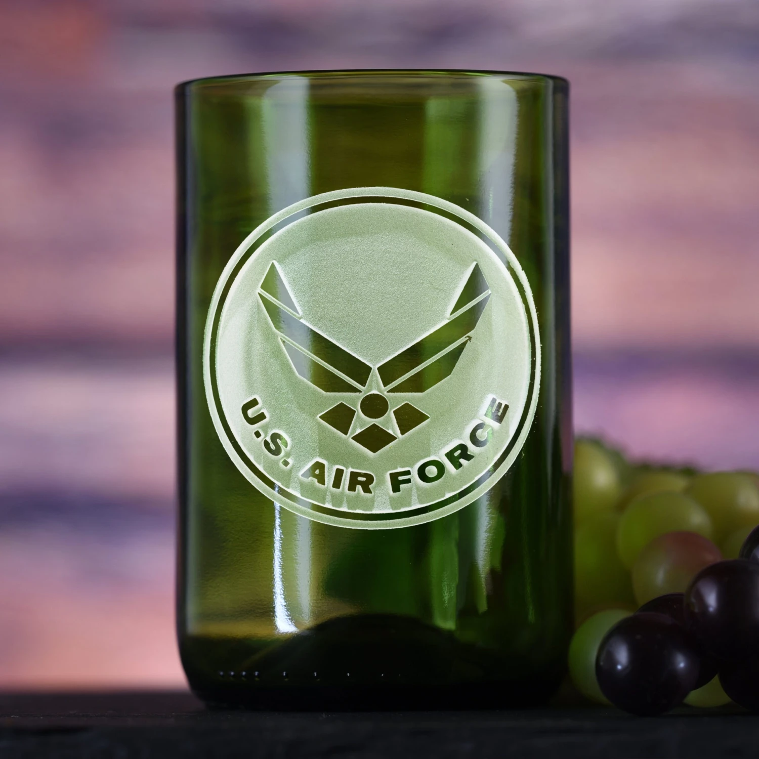 Air Force Gift For Airman, Engraved Recycled Green Wine Bottle Glass 1 Air Force Gift For Airman, Engraved Recycled Green Wine Bottle Glass