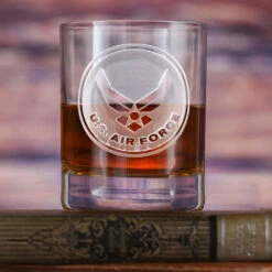 Custom Etched Air Force Whiskey Glass Stolzle Crystal