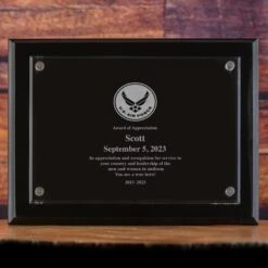 Military Wall Plaque Recognition Award, Army, Navy, Air Force, Marines Laser Etched -crystal imagery shop AirForce Black Award H