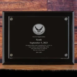 Military Wall Plaque Recognition Award, Army, Navy, Air Force, Marines Laser Etched -crystal imagery shop AirForce Black Award H scaled