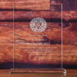 Military Glass Recognition Award, Army, Navy, Air Force, Marines -crystal imagery shop Army ClearRectangleAward