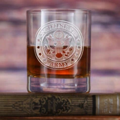 Custom Etched Army Whiskey Glass Stolzle Crystal