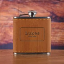 Best Man Groomsmen Bamboo Custom Engraved Flask Gift