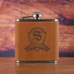 Custom Monogram Engraved Bamboo Flask Gift