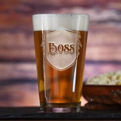 Boss Engraved Pub Pint Beer Glasses, Boss Gifts
