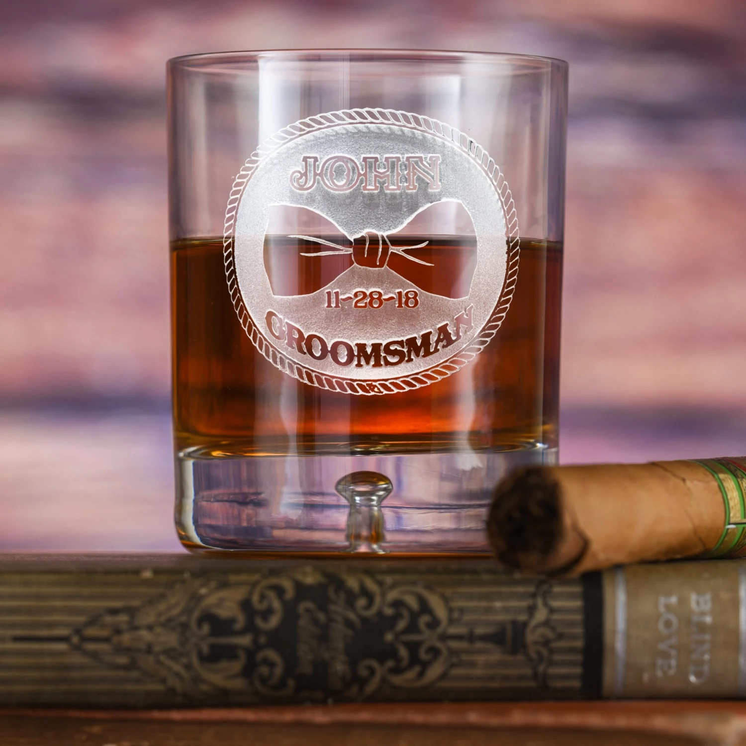 Groomsmen Bowtie Rocks Glass 1 Groomsmen Bowtie Rocks Glass