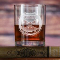 Custom Groomsmen Bowtie Rocks Glass