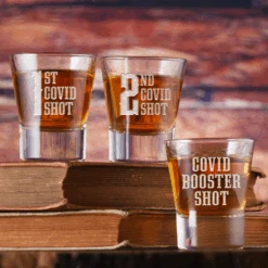 Covid Shot 1 & 2 And Booster Shot Glass Set - Funny Barware Gifts