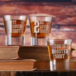 Covid Shot 1 & 2 And Booster Shot Glass Set - Funny Barware Gifts
