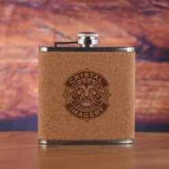 Your Logo Cork Pocket Flask Engraved In Black