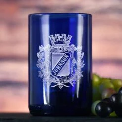Family Crest Blue Recycle Wine Bottle Glass Tumbler
