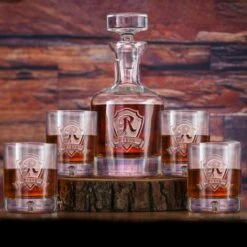 Crystal Bourbon Decanter And Glasses Gift Set Of 5