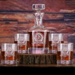 Crystal Whiskey Decanter And Glasses Gift Set Of 5