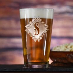 Engraved Monogram Pub Pint Beer Glasses