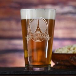 Eiffel Tower Engraved Pub Pint Glass