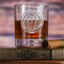 Engraved Deer Skull Whiskey Scotch Glasses