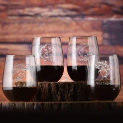Bass Fishing Stemless Wine Glasses Gift Set For Lake Fishermen
