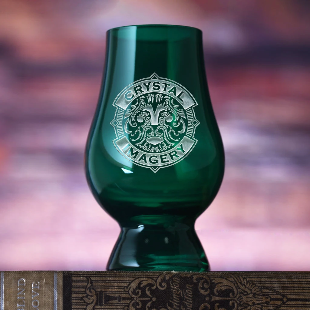 Custom Logo Engraved Green Glencairn Glass 1 Custom Logo Engraved Green Glencairn Glass