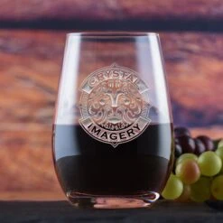 Deep Engraved Your Logo Crystal Stemless Wine Glass By Crystal Imagery