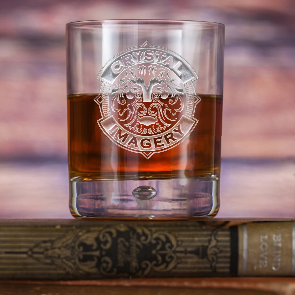 Logo Engraved Whiskey Bar Glass - Bubble Sham 1 Logo Engraved Whiskey Bar Glass - Bubble Sham