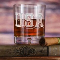 USA Pride Crystal DOF Rocks Glass