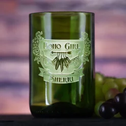 Green Recycle Wine Bottle Glass, Bohemian Girl Hippie Gifts For Her