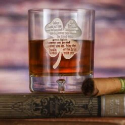 Luck Of The Irish Crystal Rocks Whisky Glass, St Patty's Day Gifts