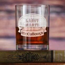 Scottish Slainte Mhath Engraved Rocks Whisky Glass Gift