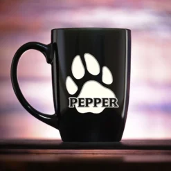 Dog's Name And Paw Print On Engraved Coffee Mug Gift For Pet Lovers
