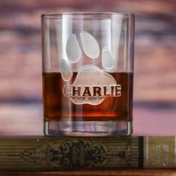Dog's Name And Paw Print On Whiskey Glass Gift For Puppy Lovers