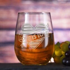 Love Is Love LGBTQ Pride Engraved Stemless Wine