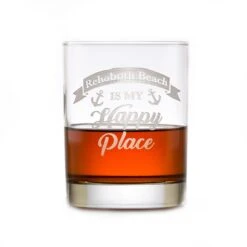 Happy Place Whiskey Rocks Glass Gift -crystal imagery shop M150 Anchor wsky