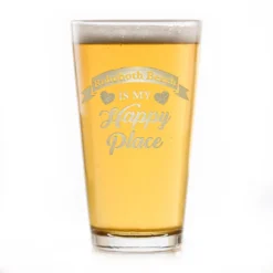 Happy Place Pint Beer Glass Custom Gift -crystal imagery shop M150 Heart pub