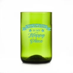 Happy Place Green Recycled Wine Bottle Glass -crystal imagery shop M150 Star green