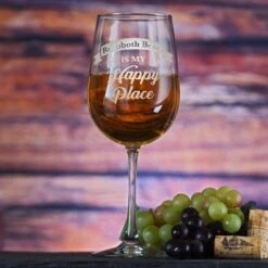 Happy Place Wine Glass Gift For Him Or Her