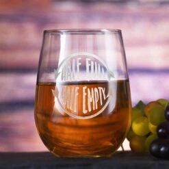 Glass Half Full Half Empty Stemless Wine Gift