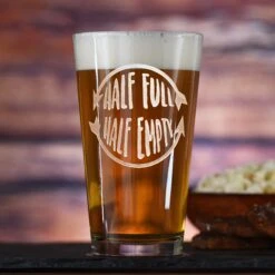 Glass Half Full Half Empty Pint Beer Glass Gift