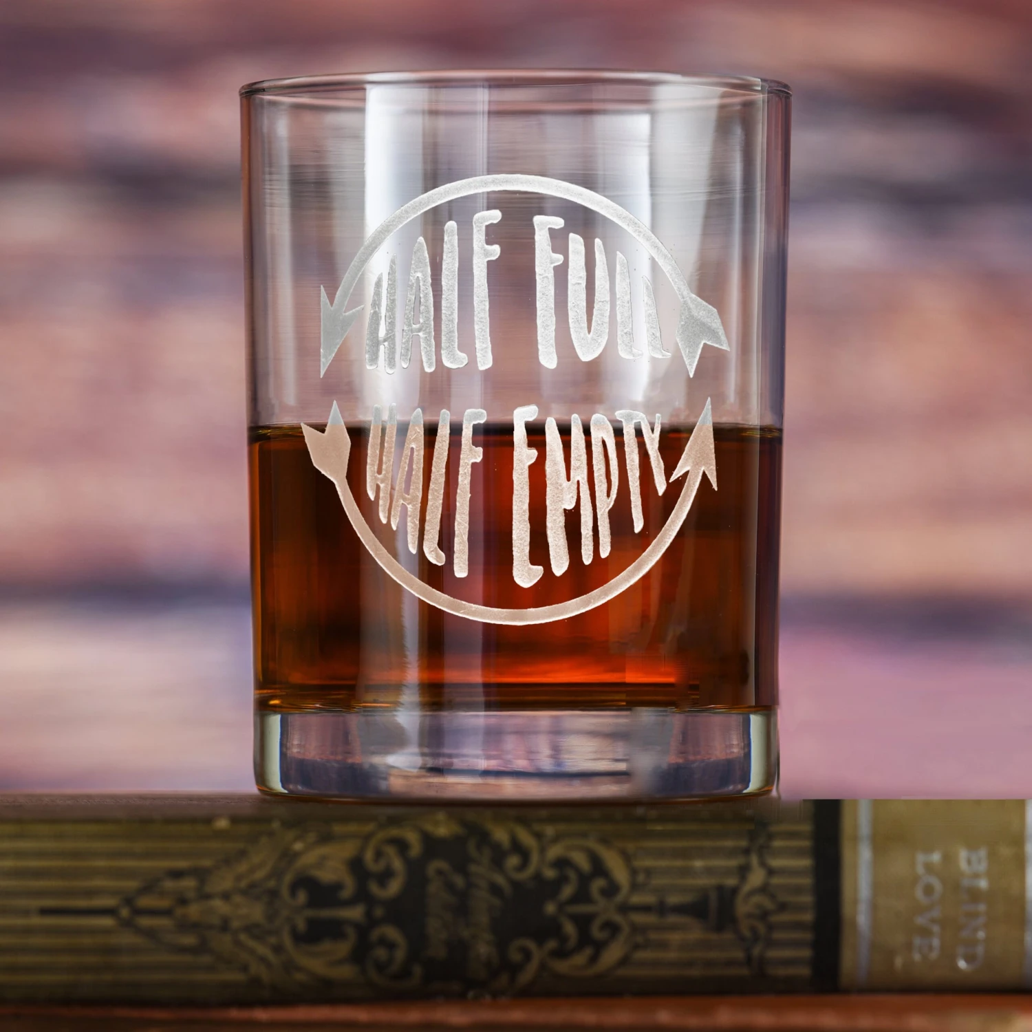 Glass Half Full Half Empty Whiskey Rocks Glass Gift 1 Glass Half Full Half Empty Whiskey Rocks Glass Gift