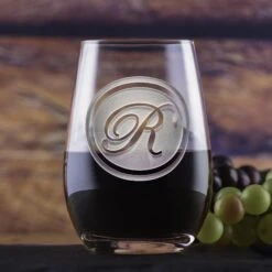 Custom Monogram Stemless Wine Glass Tumbler By Crystal Imagery