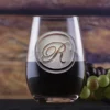 Custom Monogram Stemless Wine Glass Tumbler By Crystal Imagery