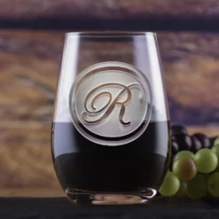 Custom Monogram Stemless Wine Glass Tumbler By Crystal Imagery