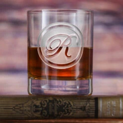 Engraved Stolzle Crystal Rocks Whiskey Glass