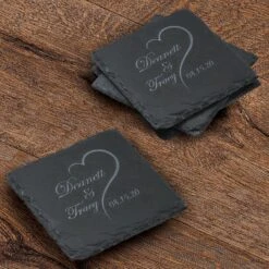 Bride And Groom Wedding Slate Coasters, SET OF 4