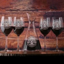 Family Tree Crystal Wine Decanter And Glasses Gift Set