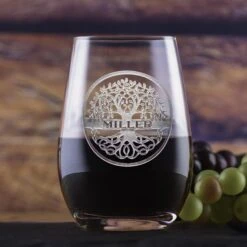 Family Tree Stemless Wine Glass Tumbler By Crystal Imagery