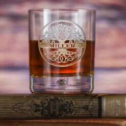 Family Tree Engraved Bourbon Rocks Glass Gift
