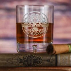 Family Tree Engraved Crystal Bourbon Glass Gift