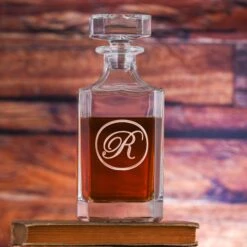 Monogram Engraved Square Whiskey Decanter